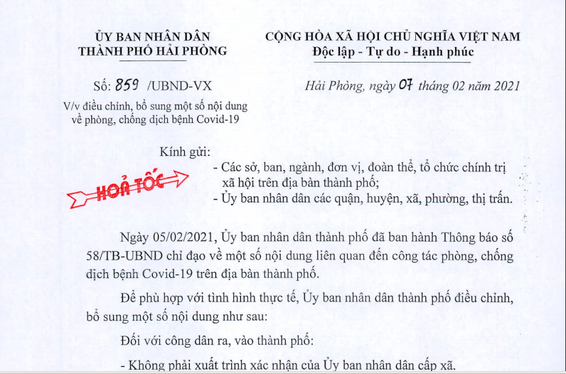 Công dân ra, vào thành phố không phải xuất trình xác nhận của UBND cấp xã, thực hiện khai bác y tế tại các Chốt kiểm soát ra, vào thành phố